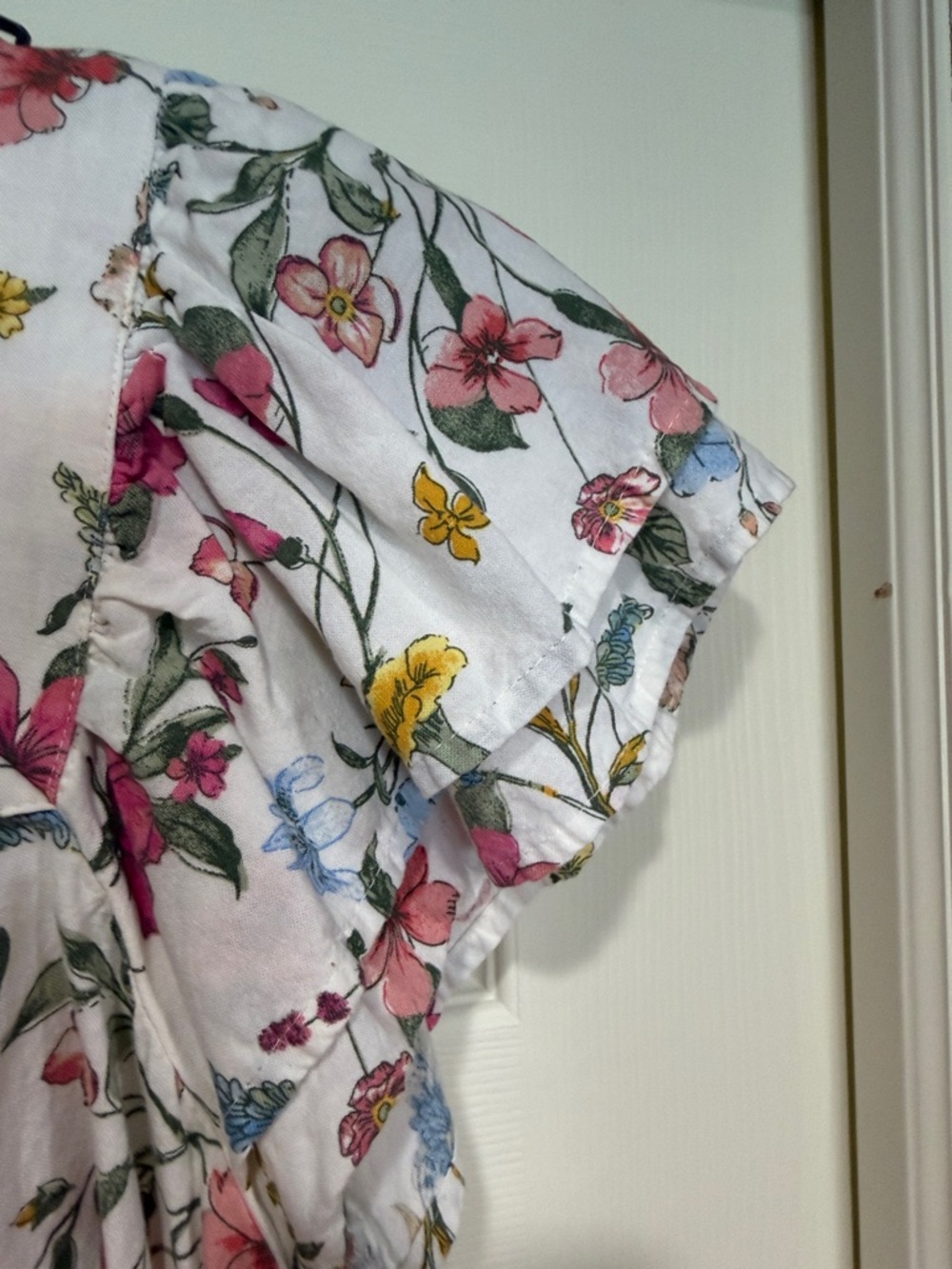 St. John's Bay White Floral Square-Neck Blouse with Flutter Sleeves - Picture 3 of 5